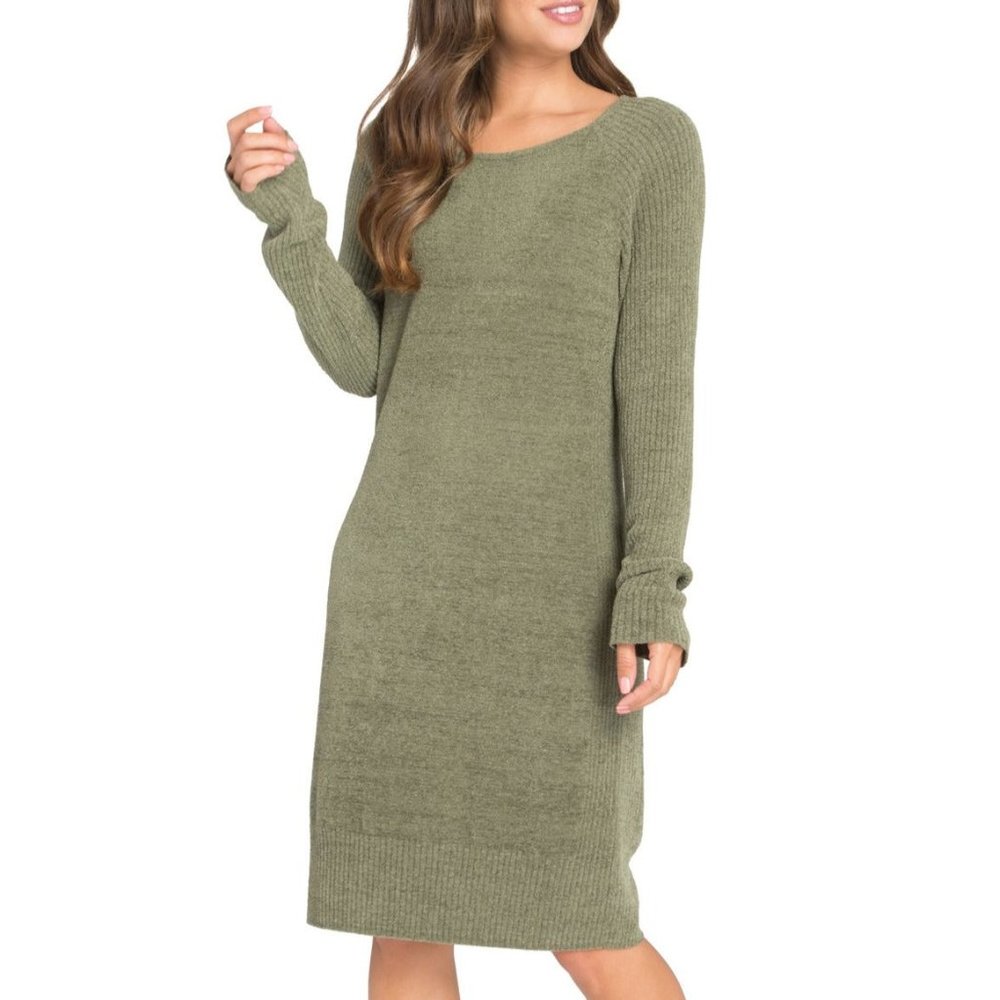 Barefoot Dreams CozyChic Ultra Lite Long Sleeved Dress in Olive